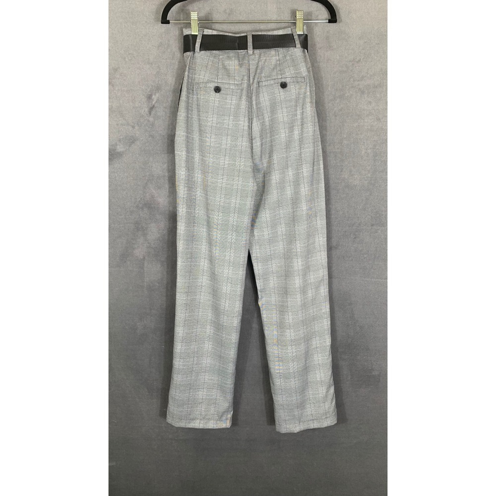Grey Lab Los Angeles Plaid High Waist Belted Trousers Grey XS NEW - Picture 3 of 7